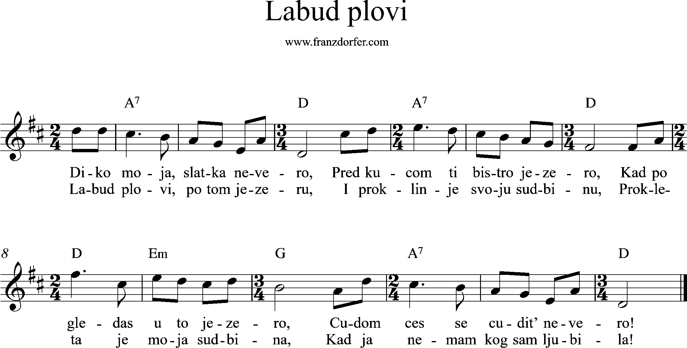 sheetmusic, D-Major, Labud plovi